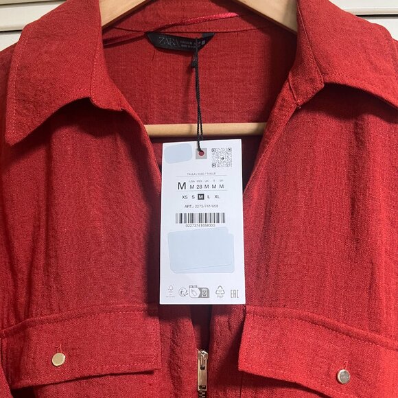 Zara Safari Co-ord Set Medium (linen look) Terracotta NWT shirt/trousers - Picture 10 of 14